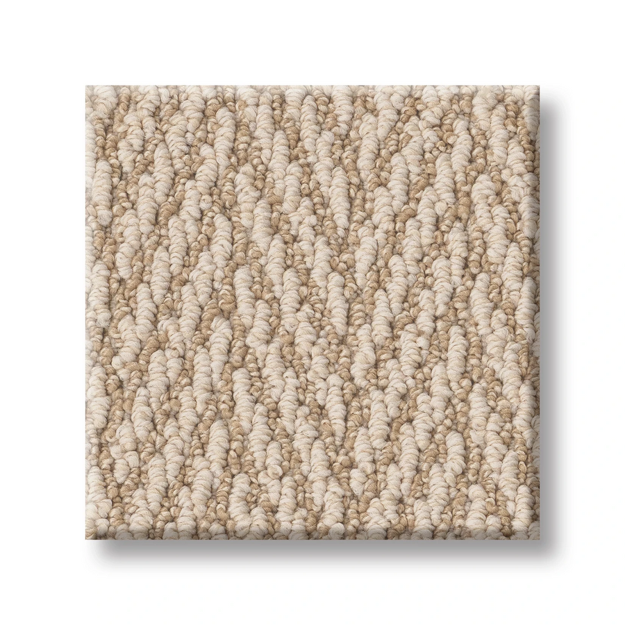 Always Natural On Trend Carpet swatch in beige, featuring a textured herringbone pattern with tightly looped fibers, displayed on a white background.
