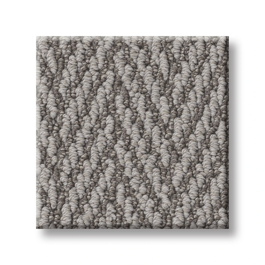 Square sample of Always Natural On Trend Carpet in light gray with a subtle herringbone pattern and textured, tightly woven looped fibers. The sample is shown on a white background.