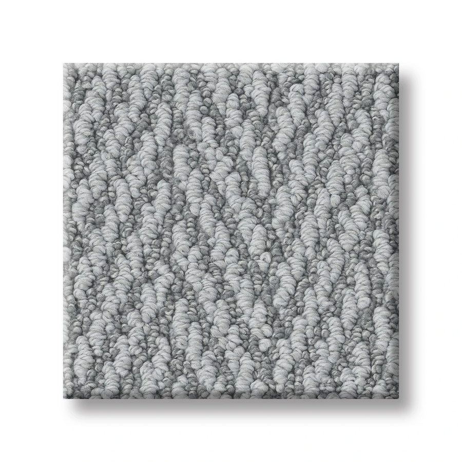 A sample of Always Natural On Trend Carpet in light gray loop pile with a subtle herringbone pattern is displayed on a white background—an ideal, modern carpet choice.