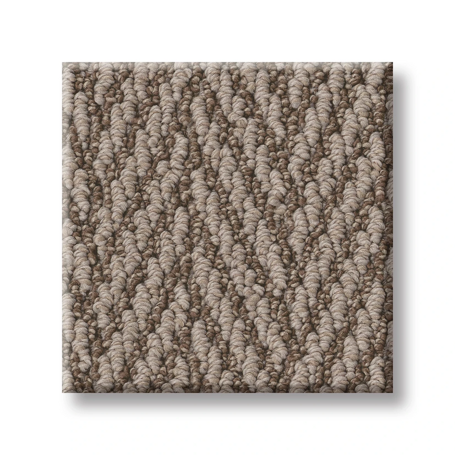 Close-up of a square Always Natural On Trend Carpet sample with a herringbone pattern in beige and taupe, highlighting its textured woven look on a white background—a stylish choice for modern interiors.