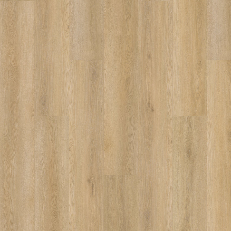 Amber Escape 9" Vinyl Plank offers a scratch-resistant, durable surface with natural oak grain, warm beige tones, and subtle shade variations across wide planks—perfect for stylish, long-lasting flooring in any space.