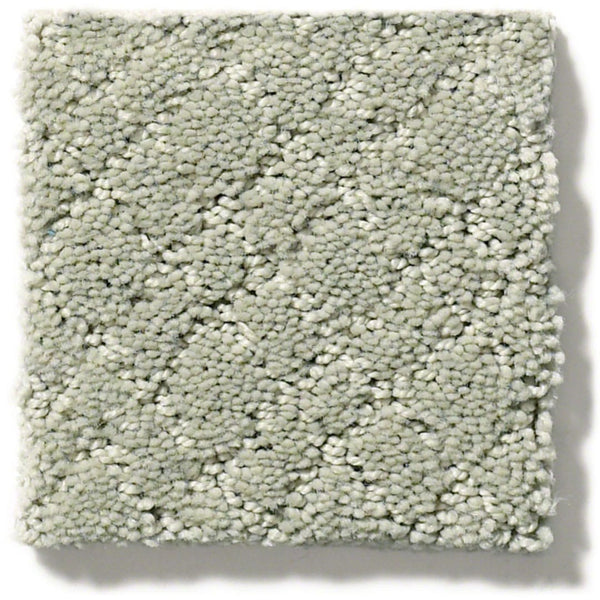 Mosaic Family Friendly Carpet is a square swatch of light gray textured carpet featuring a soft, dense pile with an organic cut-and-loop pattern. Made from continuous filament nylon for durability and stain resistance, with neatly finished edges.