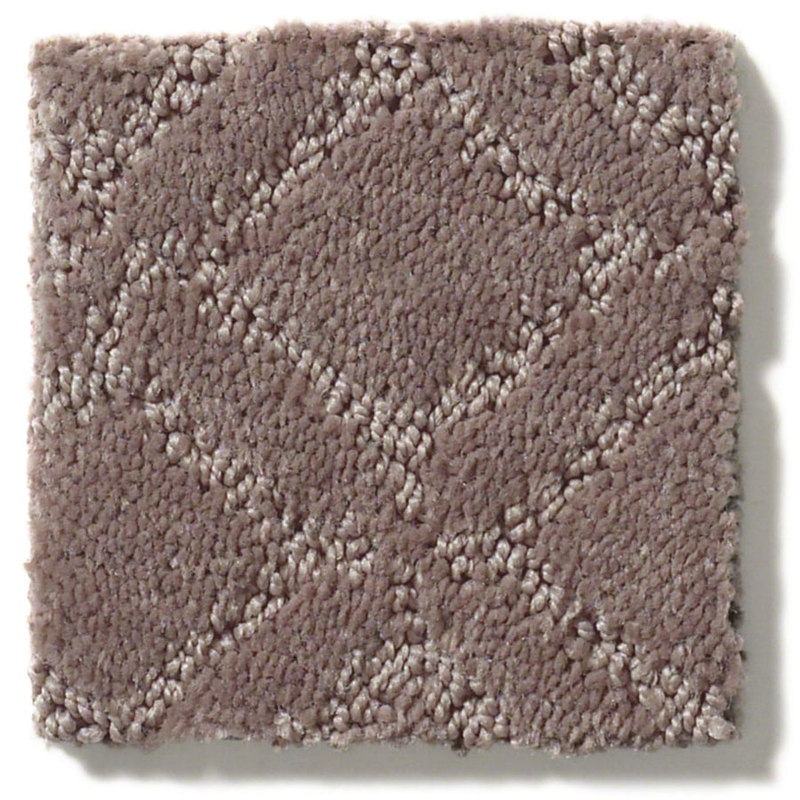 Muse On Trend Carpet features a square swatch of textured taupe with a raised box grid diamond pattern. Its soft, plush surface offers subtle neutral shade variations for an elegant look.