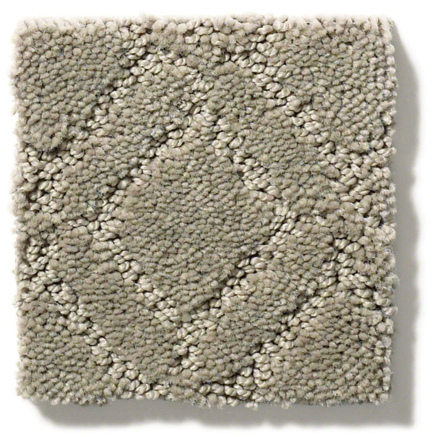 The Muse On Trend Carpet is a square swatch in light beige with a raised diamond design, featuring a continuous textured looped pile and soft plush look.