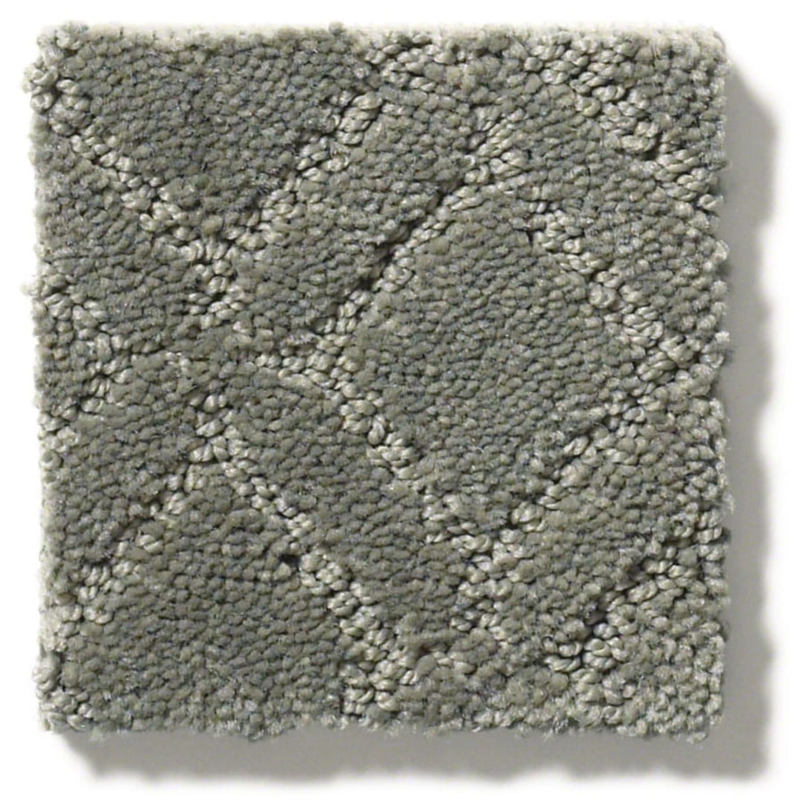 Muse On Trend Carpet features a square sample of textured gray material with a continuous diamond pattern in lighter, neutral fibers and neatly finished edges.