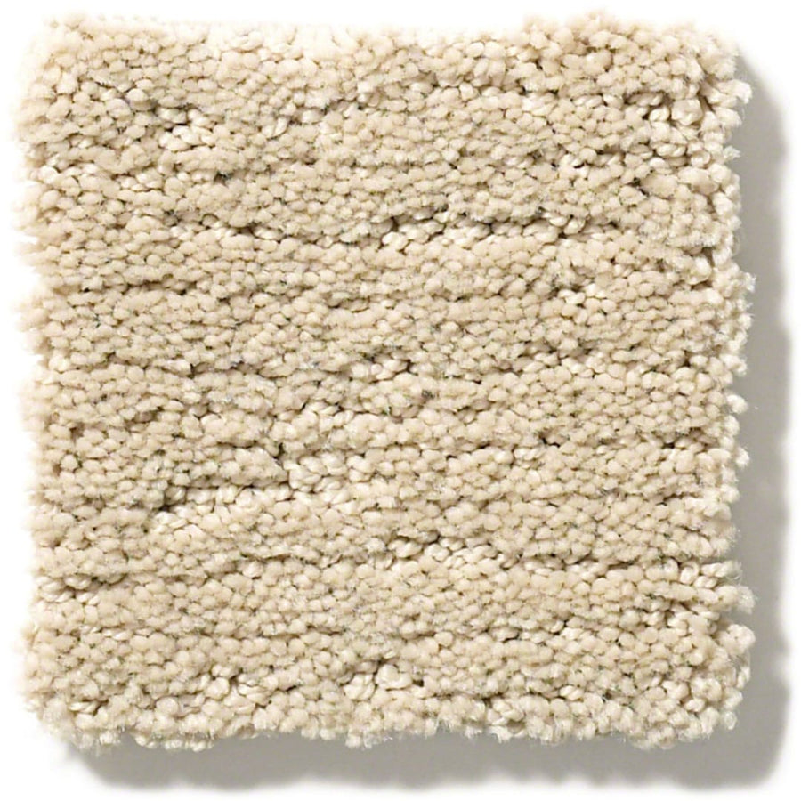 The Sketch On Trend Carpet is a square sample of beige, textured nylon with a plush looped pile. Its dense, stain- and soil-resistant fibers offer a soft look in nature-inspired neutral tones for a cozy feel.