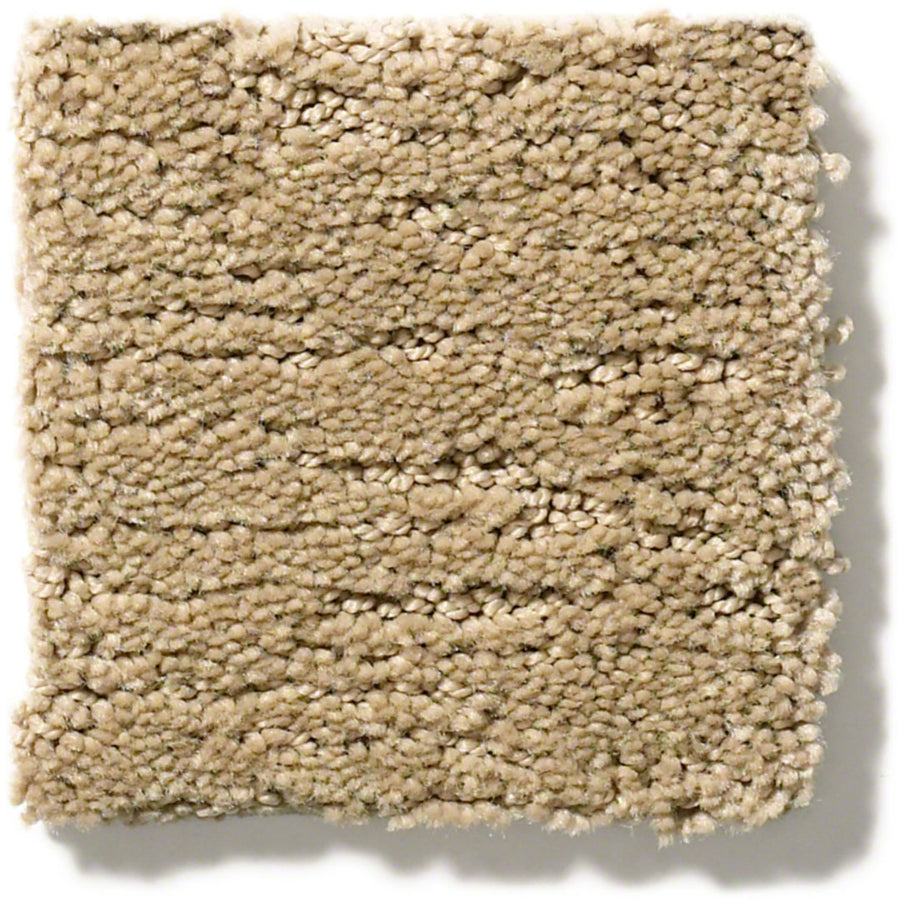 A square sample of Sketch On Trend Carpet in nature-inspired neutrals, featuring a looped nylon pile that's soil and stain resistant. Subtle horizontal lines, plush texture, and slightly uneven edges enhance its natural appeal.