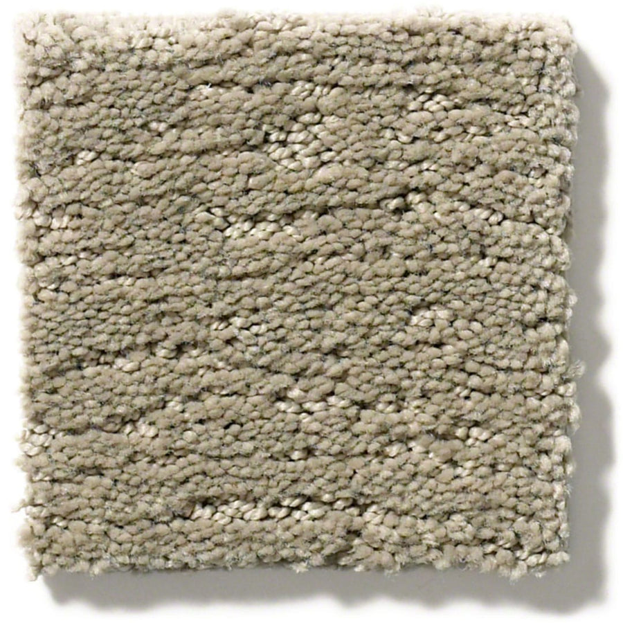 The Sketch On Trend Carpet is a square beige sample with a looped, textured pile and a natural neutral tone. It has a woven look, subtle shade variations, and is crafted from soil and stain-resistant nylon.