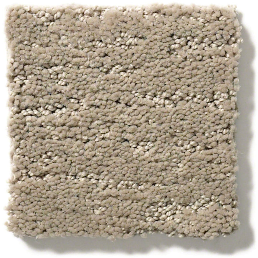 The Sketch On Trend Carpet is a square beige sample with a looped pile, subtle horizontal stripes in nature-inspired neutrals, and is made from soil- and stain-resistant nylon.