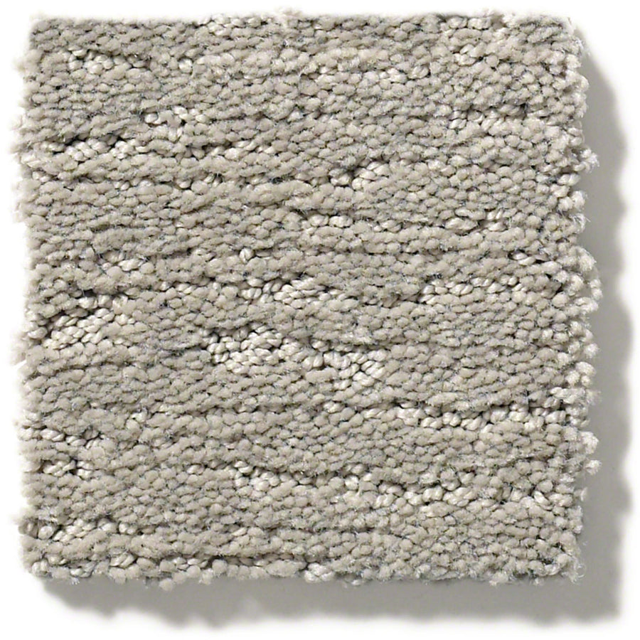 A square swatch of Sketch On Trend Carpet in light gray, made from soil and stain-resistant nylon with a soft looped pile and nature-inspired neutrals, is displayed against a white background.
