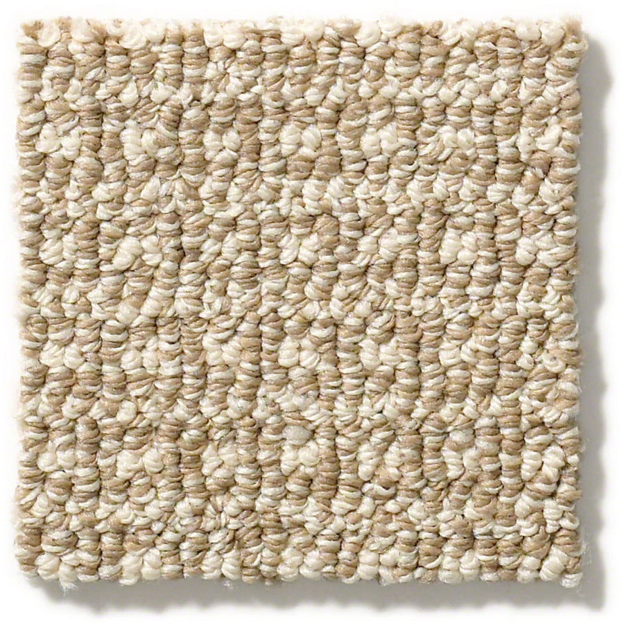 A square sample of Fetch Pet Friendly Carpet in beige with a textured, woven loop pattern. Its closely packed fibers create a soft, durable, and stylish surface that's perfect for any room.