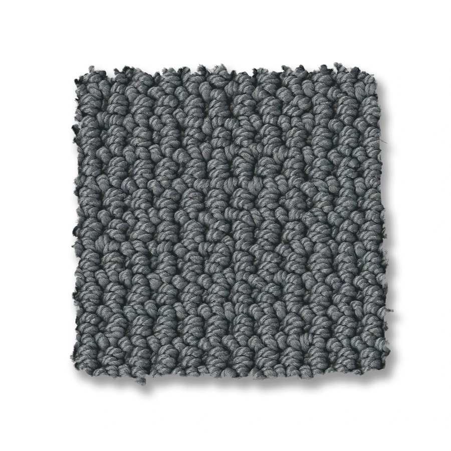 A square swatch of Arden Park Berber Carpet in dark gray, featuring a textured, tightly woven loop pile, displayed against a white background.