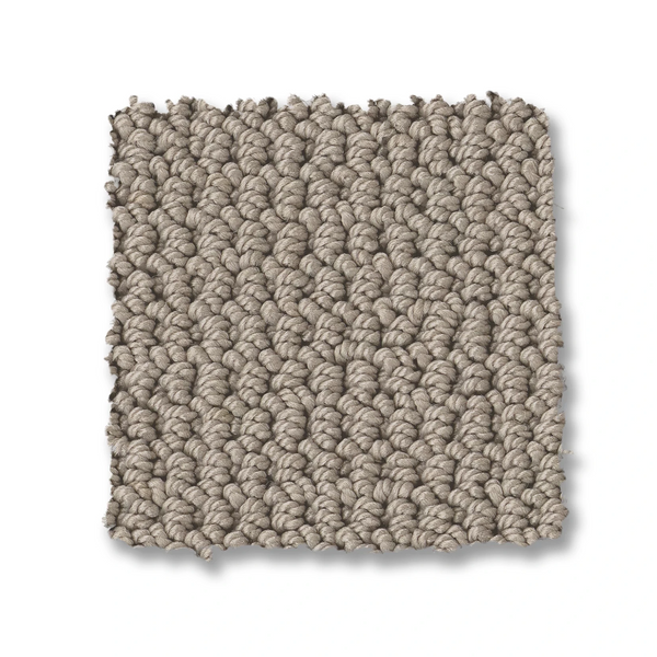 A square swatch of Arden Park Berber Carpet in light gray, featuring a loop-pile, textured, tightly woven pattern, is displayed against a white background.