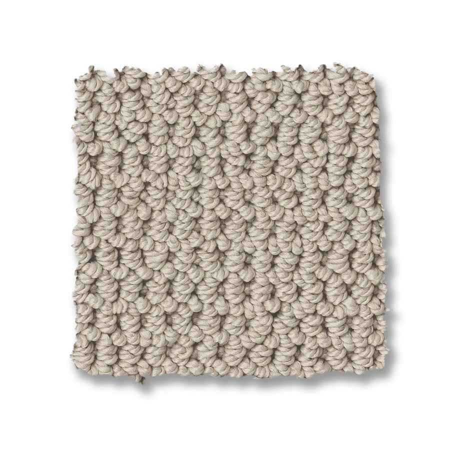 A square swatch of Arden Park Berber Carpet in light beige, featuring a loop-pile, textured, tightly woven look, displayed on a white background.