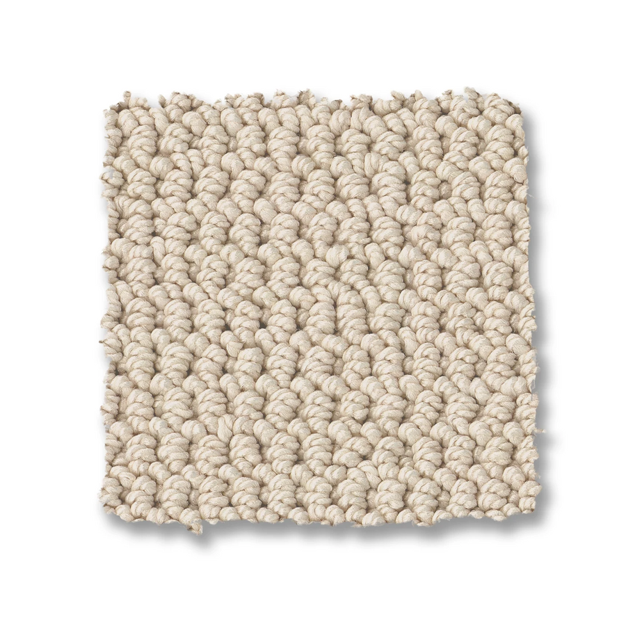 A square swatch of Arden Park Berber Carpet in beige loop pile, featuring a textured, woven look similar to natural sisal, is shown against a white background.