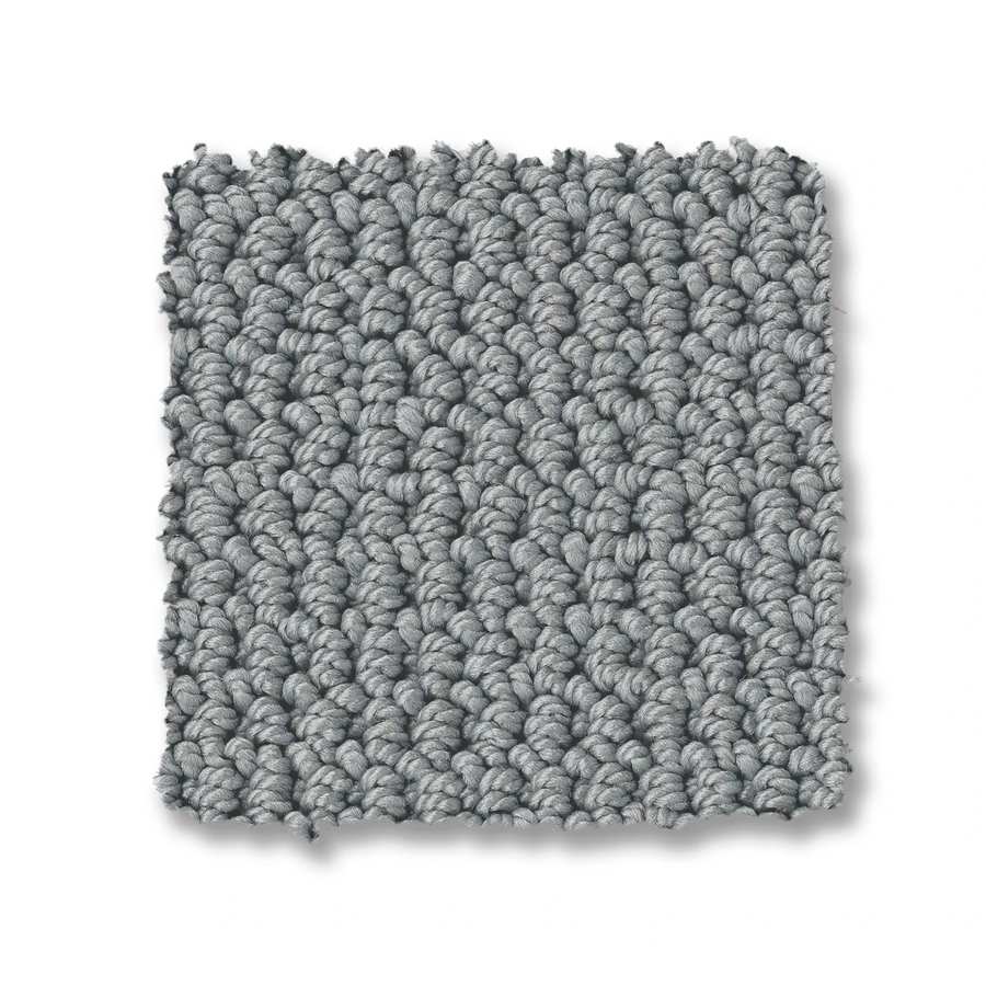 A square swatch of Arden Park Berber Carpet in textured, looped gray with a dense, woven look is displayed against a white background.