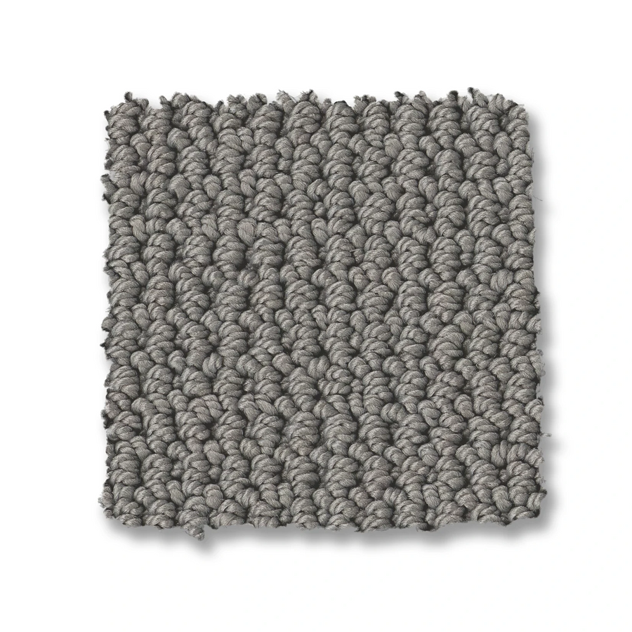 A square sample of Arden Park Berber Carpet in gray, featuring a textured loop pile surface, is displayed against a white background.
