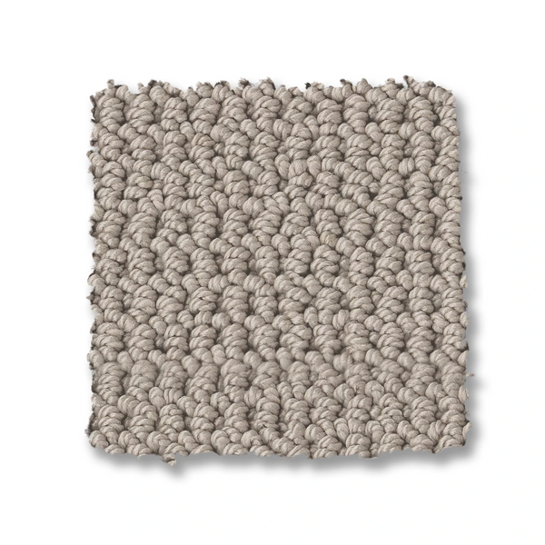 A square swatch of Arden Park Berber Carpet, light beige with textured loop pile and tightly woven yarn for a natural sisal look, shown on a white background.