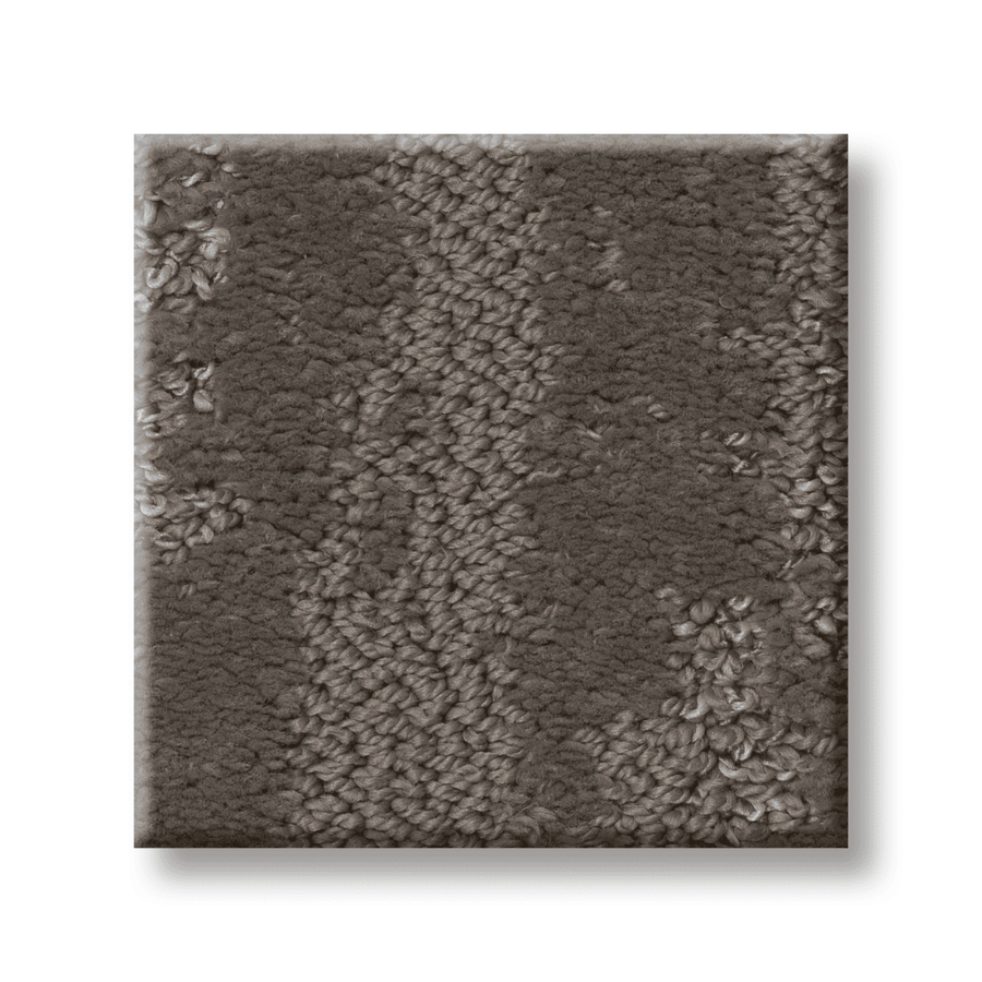 A square sample of Tranquil Spirit Pet Friendly Carpet in dark gray features a mix of looped and cut fibers, creating a subtle, uneven brushstroke pattern with a matte finish that highlights its textured style and depth.