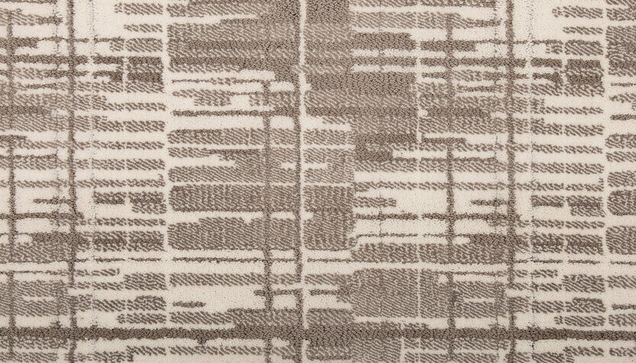 Abstract beige and brown patterned fabric with a grid-like woven design adds modern texture—ideal for pairing with Tartan Veil On Trend Carpet or enhancing elegant flooring.