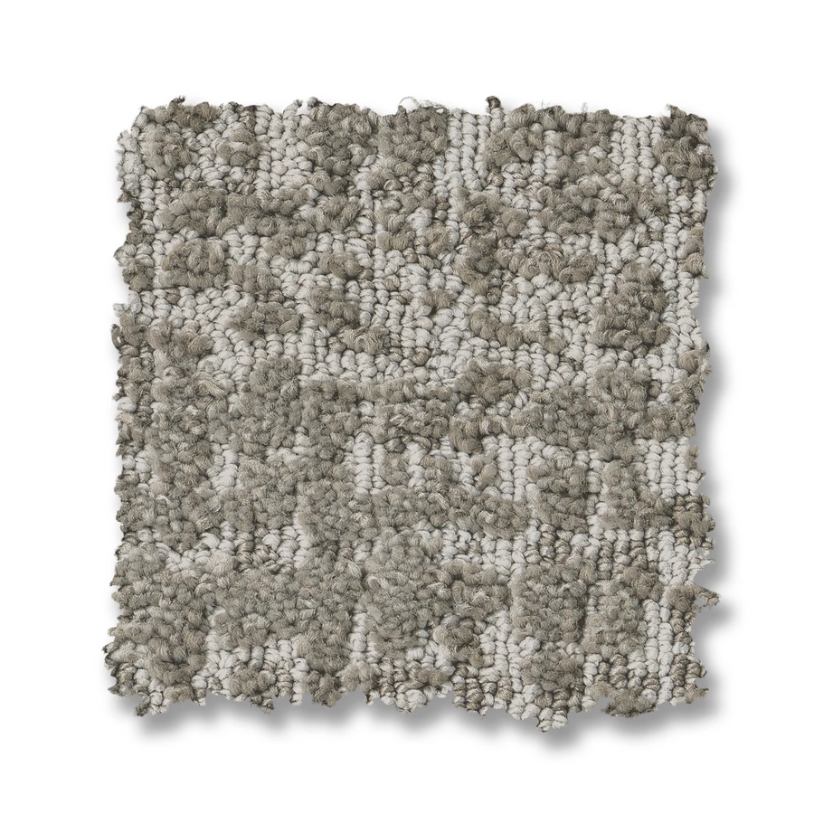 A square swatch of Batique On Trend Carpet, featuring an abstract textured pattern in gray and beige tones, shown on a white background.