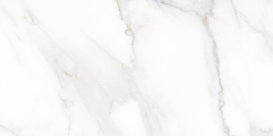 The Glam 12x24 Matte Porcelain Tile features a white marble surface with elegant gray and beige veining, offering a smooth, natural stone texture—ideal for use as porcelain floor or wall tile.