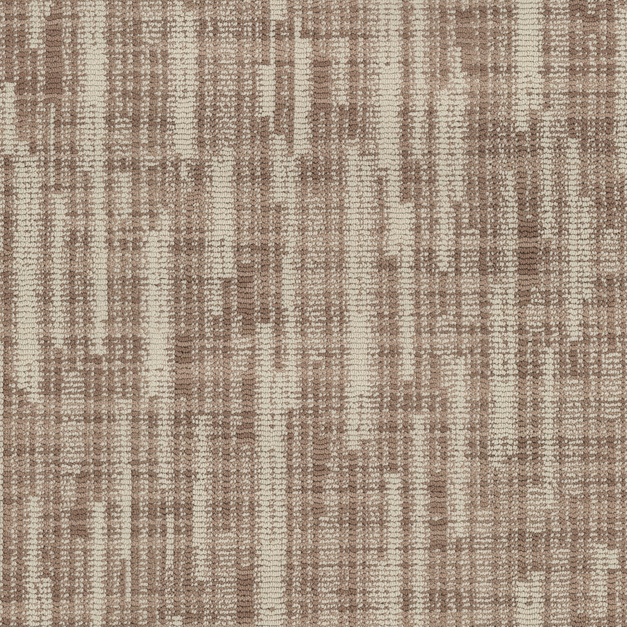 A close-up of Blurred Lines On Trend Carpet shows a textured, woven surface with vertical stripes in beige, tan, and brown hues for a rustic look.