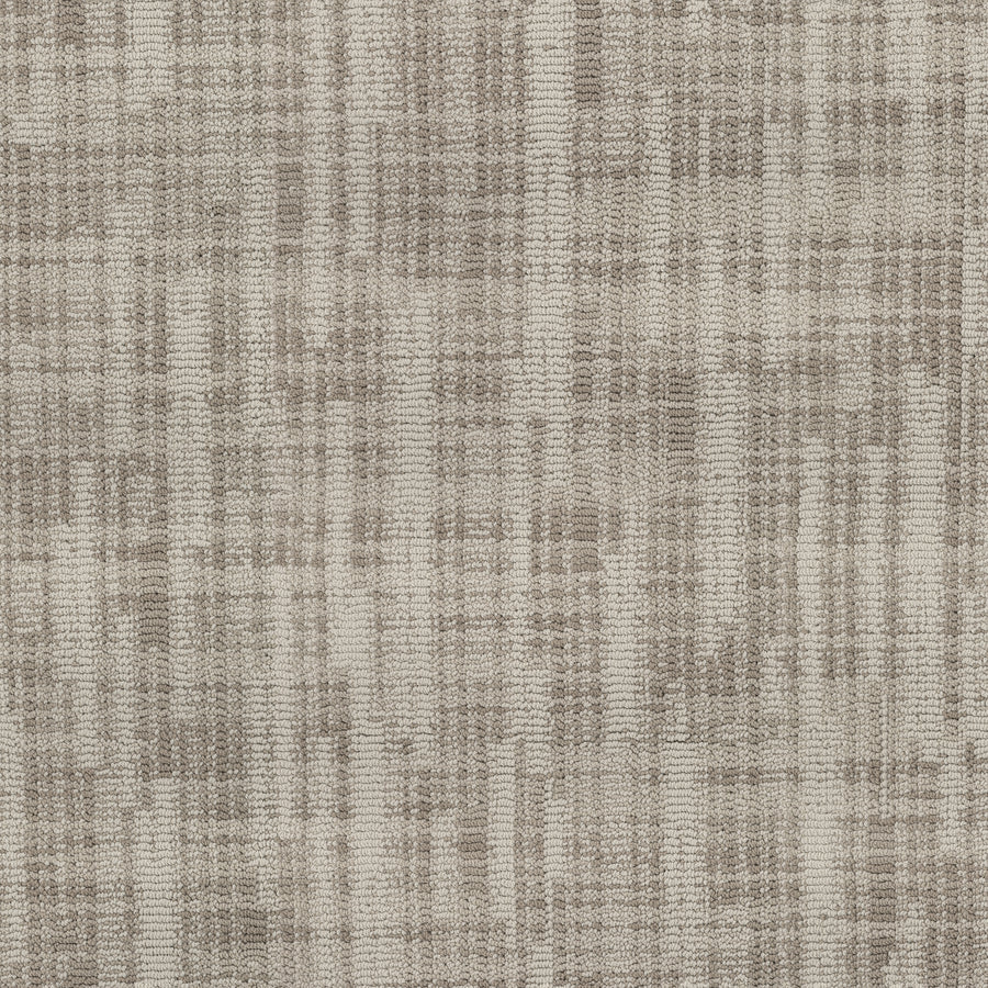 Blurred Lines On Trend Carpet features a textured, woven grid pattern with intersecting lines in beige and light brown, inspired by photography for a modern look.