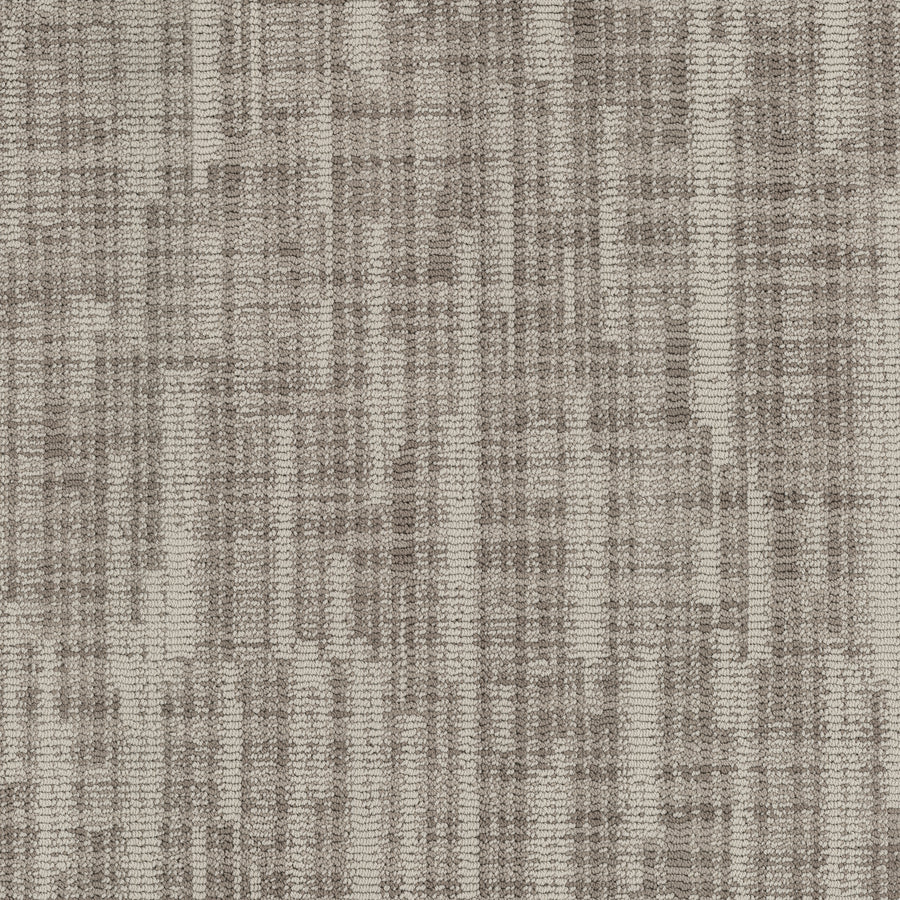 Blurred Lines On Trend Carpet features a textured, woven pattern in beige and light brown with irregular lines forming an abstract grid. Made from durable EnVision Nylon for long-lasting style.