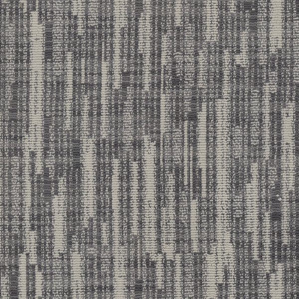 Blurred Lines On Trend Carpet features a gray and white abstract linear design with varied vertical and horizontal lines, crafted from durable EnVision Nylon for lasting style.