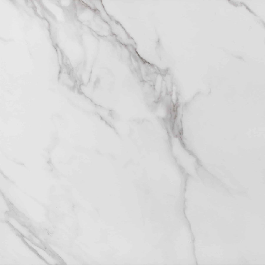 Buckingham Palace 24x24 Porcelain Tile showcases a white and gray marble look with light brown diagonal veining, creating an elegant and natural porcelain surface.