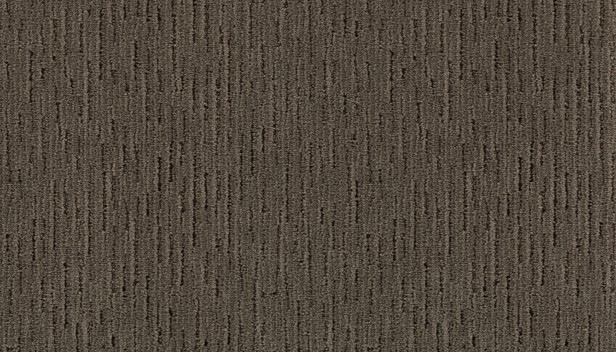 Close-up of the Clever Sensation Family Friendly Carpet, featuring a textured brown surface with subtle, irregular vertical stripes and varied brown shades—an ideal, stylish, and soft choice for any room.