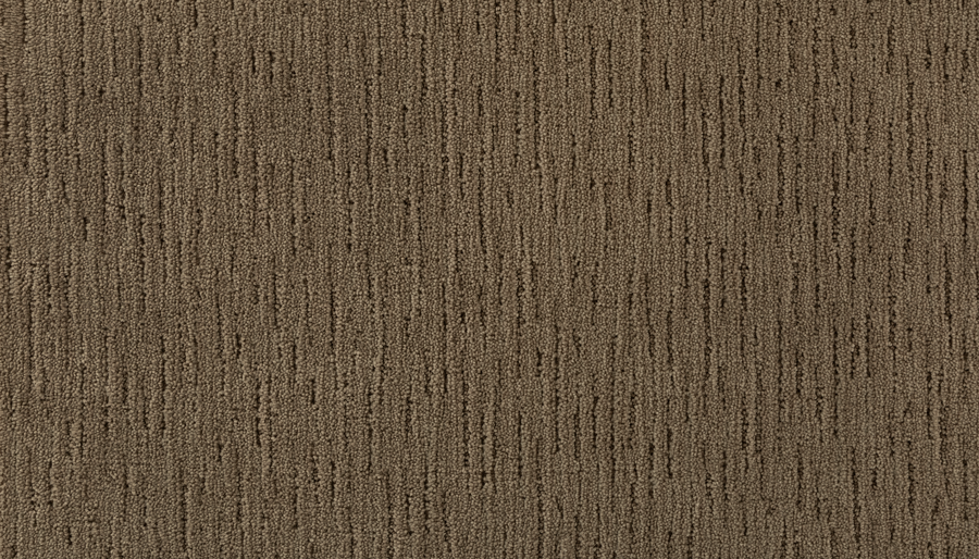 A close-up of the Clever Sensation Family Friendly Carpet shows a stylish brown texture with subtle, irregular vertical lines—perfect for family spaces.