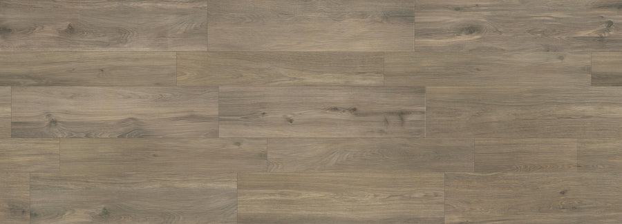 Corsica 8x48 Porcelain Tile features a natural brown wood-look, subtle grain patterns, and a matte finish. Installed horizontally, it offers a rustic warmth ideal for modern home décor.