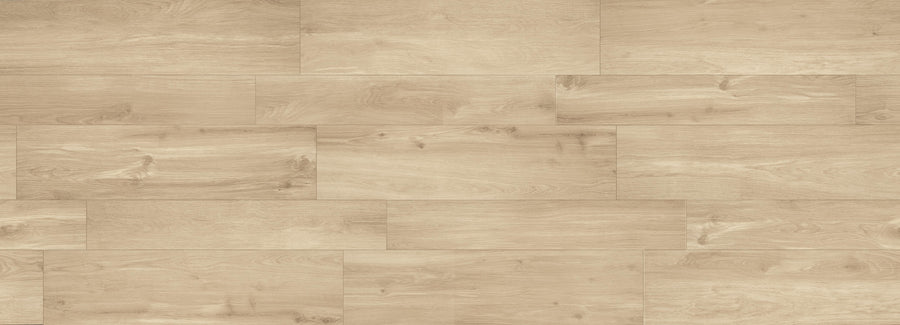 The Corsica 8x48 Porcelain Tile features light wood-look planks with a subtle grain, smooth natural finish, and neutral tones. Its rectangular tiles are ideal for staggered layouts, adding versatile style to any home décor.
