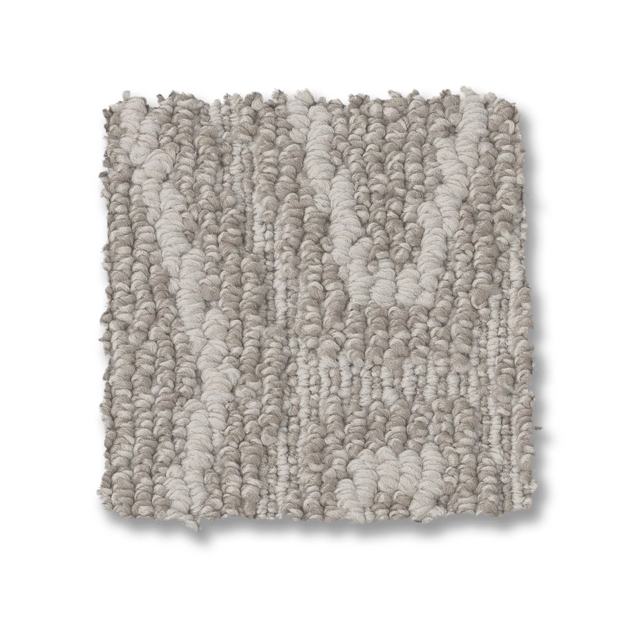 Cozy Cable Berber Carpet features a durable, looped cable texture and a subtle zigzag pattern in light gray—perfect for high-traffic areas while staying soft and plush underfoot.