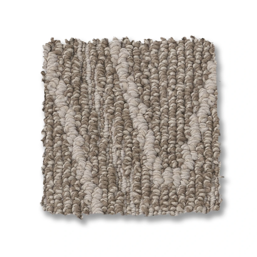 Square swatch of Cozy Cable Berber Carpet, showcasing durable looped cable texture in beige and taupe—ideal for high-traffic areas.