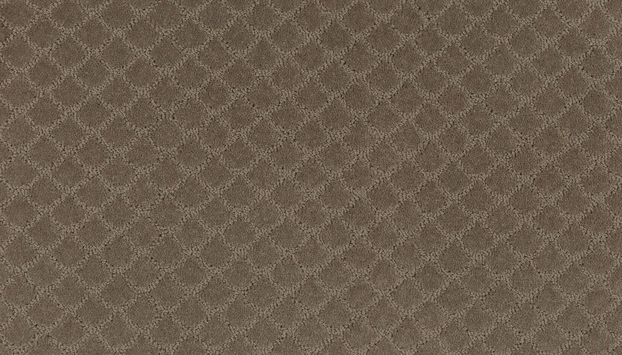 The Design Paradise Family Friendly Carpet features a brown, textured surface with subtle earth-toned diamond patterns and a repeating lattice effect, offering both luxury and durability perfect for any room.