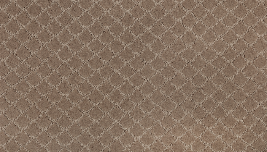 Close-up of the Design Paradise Family Friendly Carpet in brown earth tones, showcasing a repeating diamond pattern with lighter beige lines for a textured and geometric look.