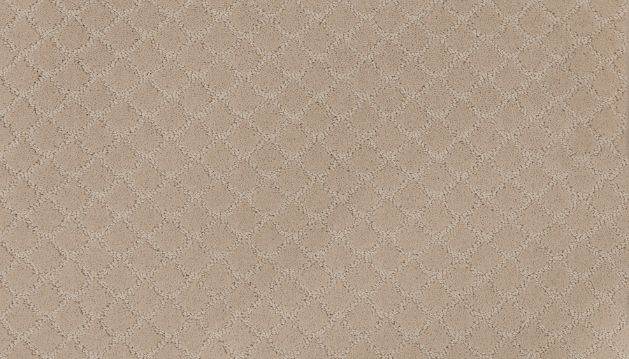 Close-up of Design Paradise Family Friendly Carpet in beige earth tones, featuring a subtle geometric diamond pattern and gently raised texture for a soft, uniform look.