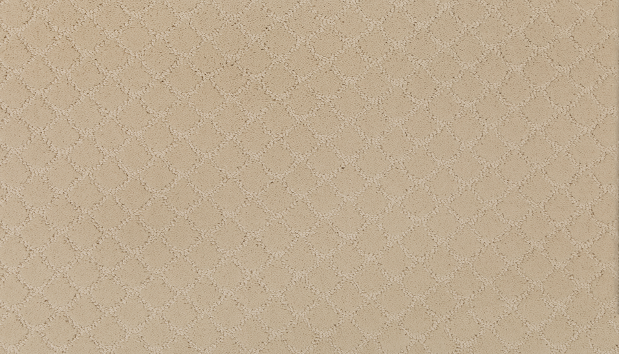 The Design Paradise Family Friendly Carpet showcases soft, plush beige earth tones with a subtle repeating diamond pattern for a gentle, luxurious look that’s perfect for families.