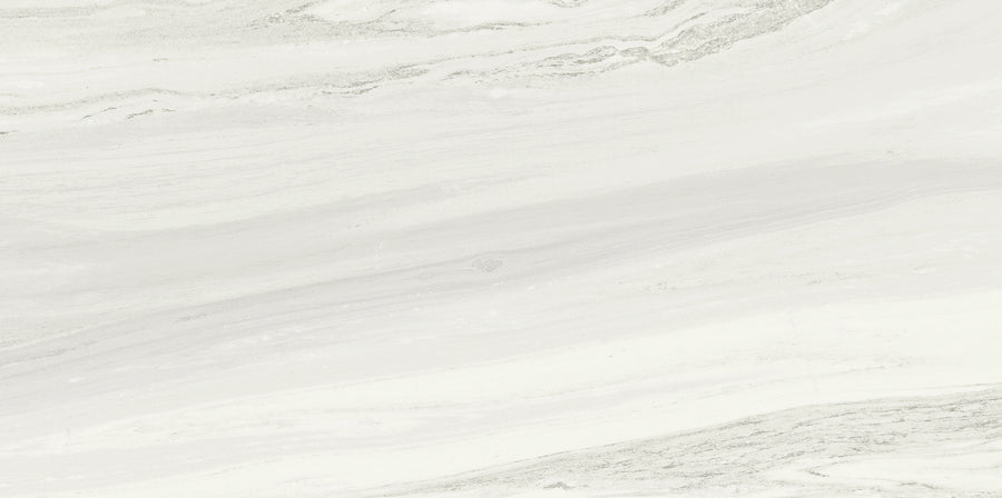 Element 12x24 Matte Tile showcases a light gray and white marble look with subtle, wavy horizontal streaks and natural stone texture. Its soft, organic lines and neutral shades offer a versatile design for any space.
