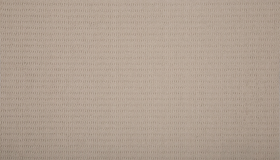 Close-up of Eloquent Vision Family Friendly Carpet in beige, featuring a subtle woven texture with small horizontal and vertical lines. The soft, even surface brings understated elegance, making it ideal for luxury yet practical flooring.