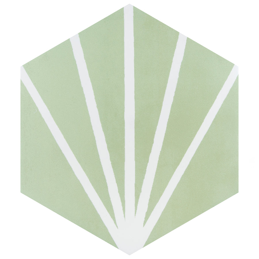 Compass Hex 7 3/4" x 9" Ceramic Patterned Tile features sleek white lines in a hexagonal design, ideal as a modern ceramic tile for both floor and wall applications.