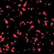 The Fitness Flooring High Performance 23 x 23 Rubber Interlocking Tile features a black background with red specks, resembling durable rubber flooring commonly used in gyms and fitness spaces.