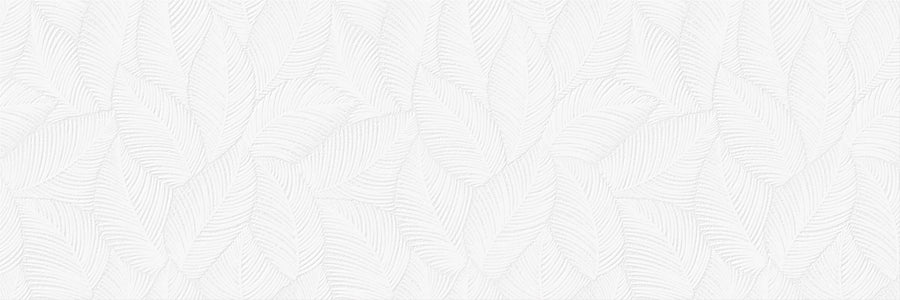The Omni 16x47 Rectified Glazed Ceramic Tile features a white textured surface with an embossed, subtle leaf or feather pattern that adds depth and gentle movement to your walls.