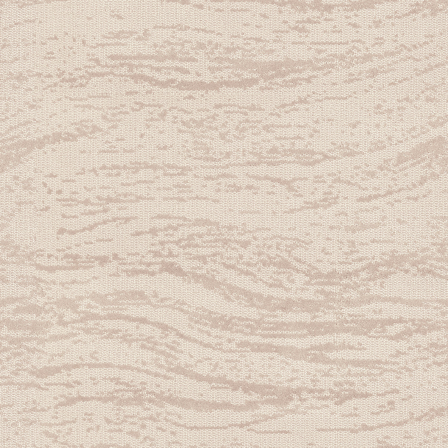 The FREEstyle On Trend Carpet features a beige and light tan textured surface with wavy, organic lines inspired by TECHnique tufting technology, creating an abstract, stone-like pattern for a calming, spa-like atmosphere.