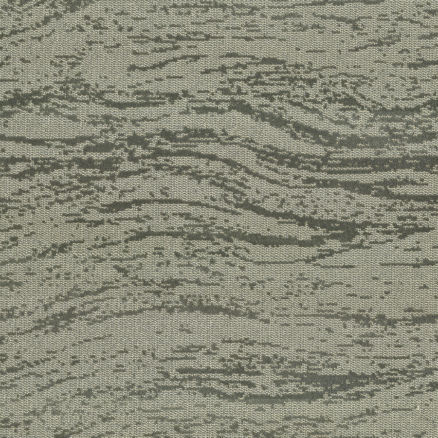 A close-up of FREEstyle On Trend Carpet shows gray and black fabric with an abstract wavy pattern, crafted using TECHnique tufting technology for textured appeal and a spa-like ambiance.