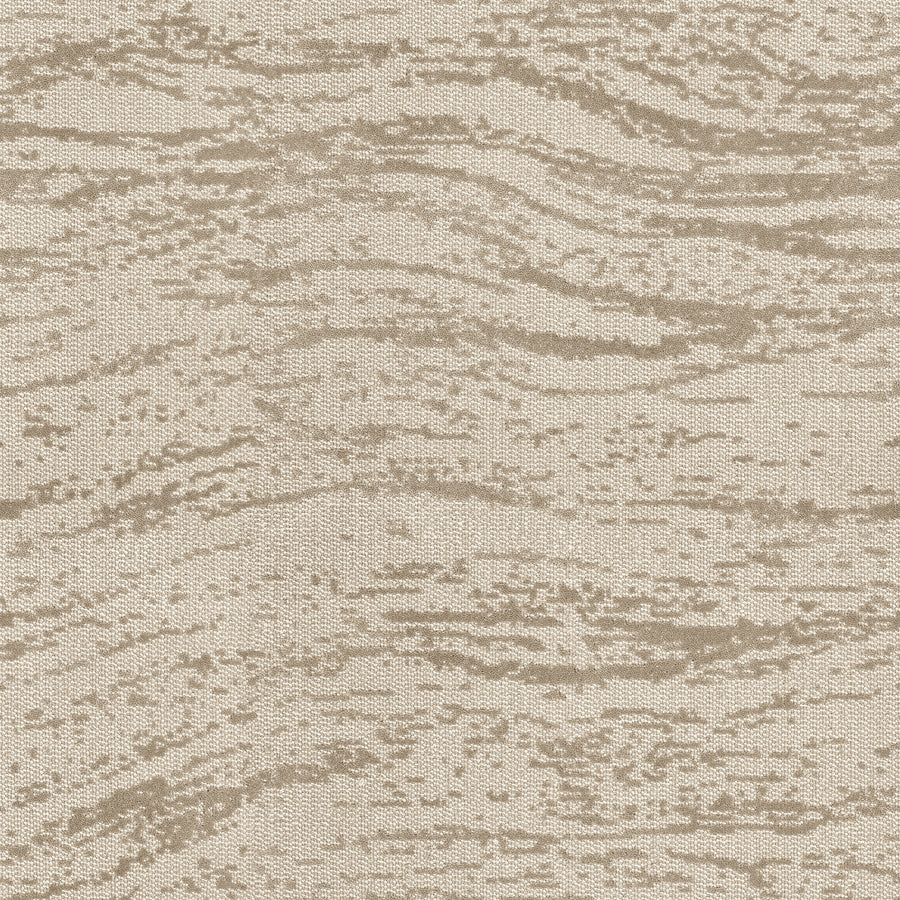 FREEstyle On Trend Carpet features a beige and light brown textured pattern with wavy, irregular horizontal lines and a fabric-like surface, created using TECHnique tufting technology for a calming, spa-inspired atmosphere.
