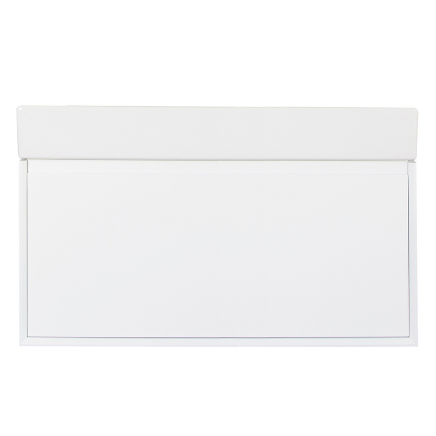 The Gala 39" Vanity is a modern, white rectangular bathroom vanity with a sleek surface and soft close drawers for added convenience.
